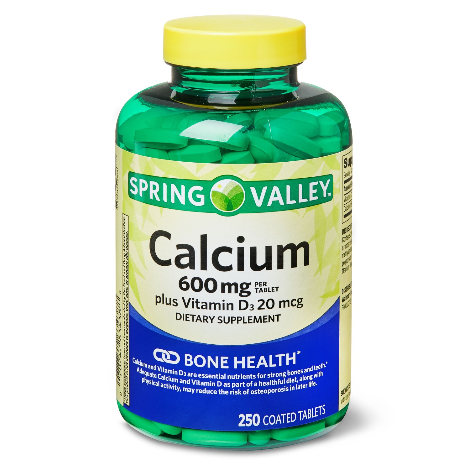 Spring Valley Calcium 600 Mg Plus Vitamin D3 20 Mcg Coated Tablets, 250 ...