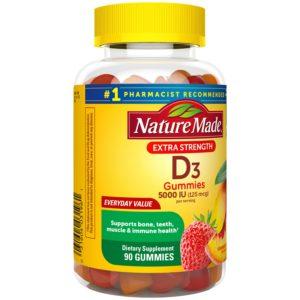 Nature Made Extra Strength Vitamin D3 5000 IU (125 Mcg) Gummies Supplement, 90 Count