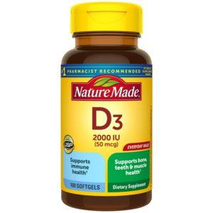 Nature Made Vitamin D3 Supplement 2000 IU (50 Mcg) Softgels, 100 Count