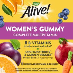Nature’s Way Alive! Women’s Gummy Multivitamin, B-Vitamins, Mixed Berry Flavor, 60 Gummies