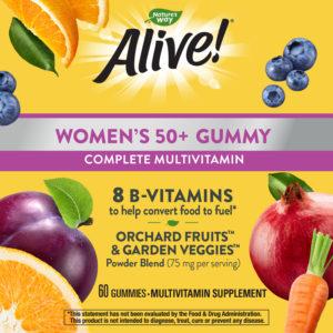 Nature’s Way Alive! Women’s 50+ Gummy Multivitamin, B-Vitamins, Mixed Berry Flavored, 60 Gummies