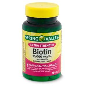 Spring Valley Extra Strength Biotin Plus Keratin Dietary Supplement, 10,000 Mcg, 60 Count