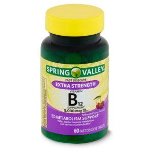 Spring Valley Fast Dissolve Extra Strength Vitamin B12 Dietary Supplement, 5,000 Mcg, 60 Count