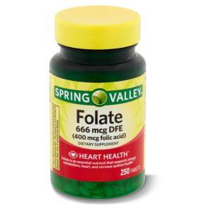 Spring Valley Folic Acid Tablets, 400 Mcg, 250 Ct