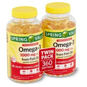 Spring Valley Omega-3 Natural Lemon Flavor Dietary Supplement Twin Pack, 1000 Mg, 360 Count, 2 Pack