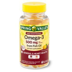 Spring Valley Omega-3 Fish Oil+ Softgels, 500 Mg, 60 Count