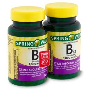 Spring Valley Timed-Release Vitamin B12 Supplement Twin Pack, 1,000 Mcg, 150 Count, 2 Pack