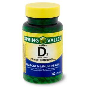 Spring Valley Vitamin D3 Softgels, 25mcg, 1,000 IU, 100 Count