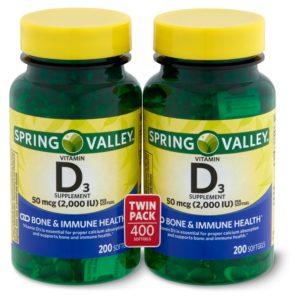 Spring Valley Vitamin D3 Supplement Twin Pack, 50 Mcg, 200 Count, 2 Pack