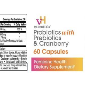 VH Essentials Probiotics With Prebiotics And Cranberry Feminine Health Supplement – 60 Capsules