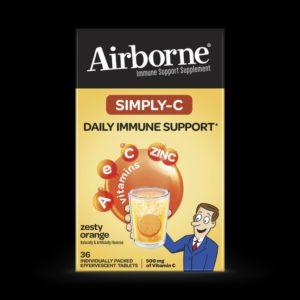 Airborne Simply-C Zesty Orange Effervescent Tablets, 36 Count – 500mg Of Vitamin C (per Serving), Gluten Free Immune Support Supplement