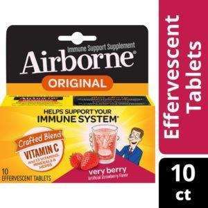 Airborne Very Berry Effervescent Tablets, 10 Count – 1000mg Of Vitamin C – Immune Support Supplement (Packaging May Vary)
