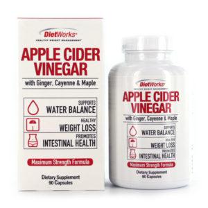 DietWorks Apple Cider Vinegar Capsules With Ginger, Cayenne And Maple, Maximum Strength, Water Balance, Health Weight Loss, Promotes Intestinal Health, 90 Caps, 90 Servings