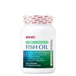 GNC OMEGA-3 FISH OIL Extra Strength, 60 Softgel Capsules, Burp Free, One Per Day, Supports Heart Health
