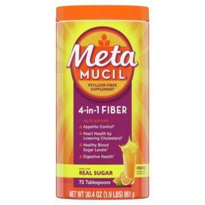 Metamucil Psyllium Fiber Supplement Powder, Sugar, Orange, 72 Tbsp