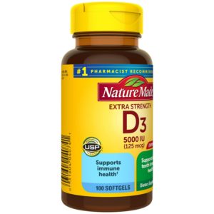 Nature Made Extra Strength Vitamin D3 5000 IU (125 Mcg) Softgels, 100 Count