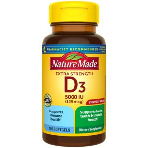 Nature Made Extra Strength Vitamin D3 5000 IU (125 Mcg) Softgels, 100 Count