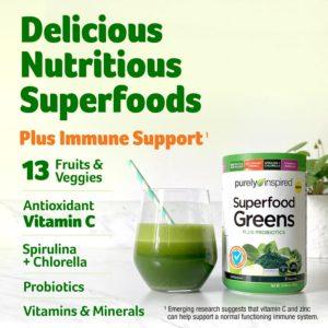 Purely Inspired Superfood Greens + Probiotics, Immune Support Powder, Unflavored, 31 Servings
