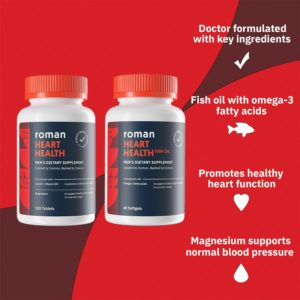 Roman Heart Health Supplement For Men, 120 Heart Health Tablets + 60 Fish Oil Softgels