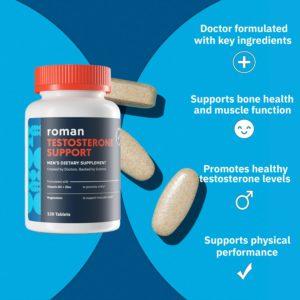 Roman Testosterone Support Supplement For Men With Vitamin D3, 120 Tablets
