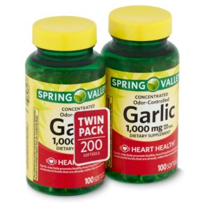 Spring Valley Concentrated Odor-Controlled Garlic Dietary Supplement, 1,000 Mg, Twin Pack, 200 Count