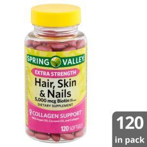 Spring Valley Extra Strength Biotin Hair, Skin And Nails Dietary Supplement, 5,000 Mcg, 120 Count