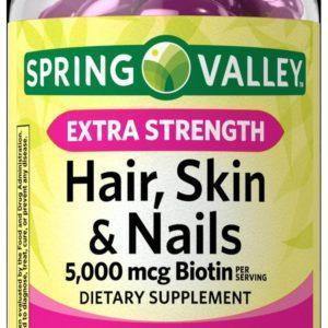 Spring Valley Extra Strength Biotin Hair, Skin And Nails Dietary Supplement, 5,000 Mcg, 120 Count