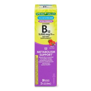 Spring Valley Liquid Vitamin B12, 5000mcg, Metabolism Supplement, Berry, 2 Fl Oz