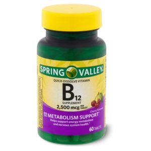 Spring Valley Vitamin B12 Quick-Dissolve Tablets, 2500 Mcg, Cherry Flavor, 60 Ct
