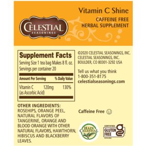 Celestial Seasonings Vitamin C Shine Caffeine Free Herbal Tea, 20 Count Box